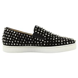 Christian Louboutin-Christian Louboutin Roller-boat Spiked Flat Sneakers in Black Suede-Black