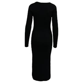Ganni-Maje Square-Neck Ribbed-Knit Midi Dress in Black Rayon-Black