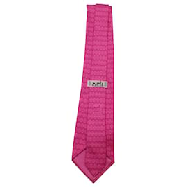 Hermès-Cravate Hermès à motifs géométriques en soie rose-Autre