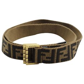 Fendi 3.5cm Logo-Jacquard Webbing Belt in Brown Calfskin Leather Brown