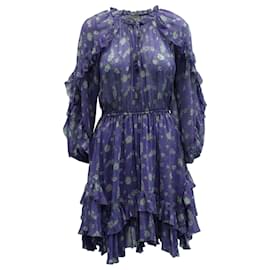 Ulla Johnson-Ulla Johnson Alissa Floral Ruffle Dress in Purple Silk-Purple