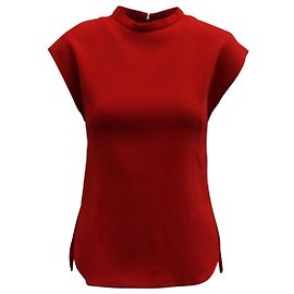 Balenciaga Mock Neck Sleeveless Blouse with Side Slit in Red Polyester Red