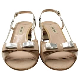 Miu Miu-Miu Miu Slingback Embellished Sandals in Nude Patent Leather -Brown,Flesh