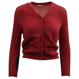 Prada-Prada Cardigan With Elbow Patches In Pink Wool-Pink