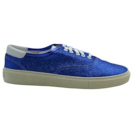 Saint Laurent-Saint Laurent Skate Lace Up Sneakers in Blue Glitter-Blue