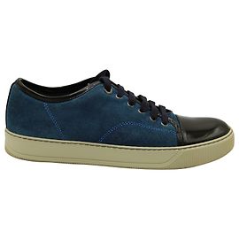 Lanvin Low Top Patent Cap Toe Sneakers in Blue Suede Blue