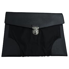Prada-Prada Push Lock Portfolio Pouch in Black Saffiano Leather-Black