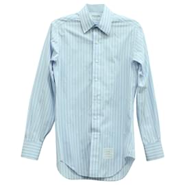 Thom Browne-Thom Browne Stripe Long Sleeve Button Down Shirt in Blue Cotton-Blue