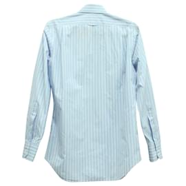 Thom Browne-Thom Browne Chemise boutonnée à manches longues rayée en coton bleu-Bleu