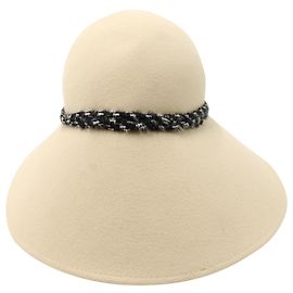 Maison Michel Visor Hat in Beige Wool Brown Beige