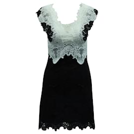 Sandro-Sandro Paris V Neck Lace Short Dress in Black Polyester-Black