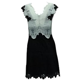 Sandro-Sandro Paris V Neck Lace Short Dress in Black Polyester-Black