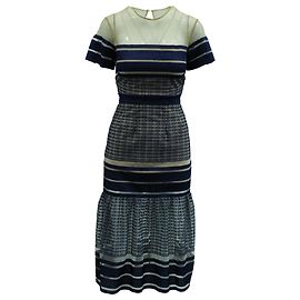 Self Portrait Striped Mesh Column Dress in Multicolor Polyester Other Python print