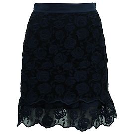 Sandro Dee Spitzenrock mit Rosenmuster aus marineblauem Polyester Blau Marineblau
