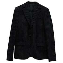 Autre Marque-Blazer listrado com bainha cru Alexander McQueen em lã azul marinho-Azul,Azul marinho