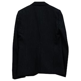 Autre Marque-Alexander McQueen Raw Hem Striped Blazer in Navy Blue Wool-Blue,Navy blue