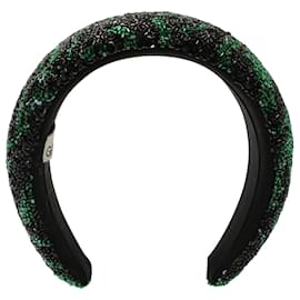 Ganni-Ganni Zebra-Patterned Beaded Padded Headband in Green Polyester-Green