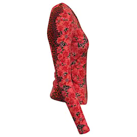 Versace Jeans Couture-Versace Jeans Couture Top à manches longues à imprimé animal en coton rouge-Autre