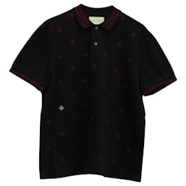 Gucci-Gucci Bees and Stars Embroidered Polo in Black Cotton-Blue,Navy blue