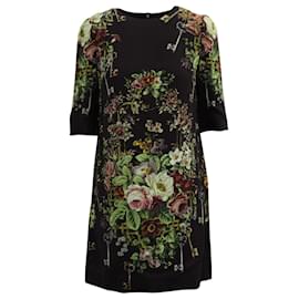 Dolce & Gabbana-Dolce & Gabbana Kleid mit Blumenstrauß-Print aus schwarzer Viskose-Schwarz