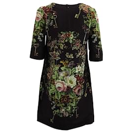 Dolce & Gabbana-Dolce & Gabbana Kleid mit Blumenstrauß-Print aus schwarzer Viskose-Schwarz