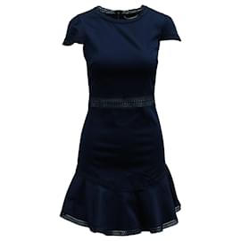 Alice + Olivia-Vestido corto con paneles de encaje en algodón azul marino de Alice + Olivia-Azul,Azul marino