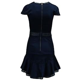 Alice + Olivia-Vestido corto con paneles de encaje en algodón azul marino de Alice + Olivia-Azul,Azul marino