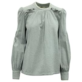 Camicia Ba&Sh Rigata Con Volant in Cotone Blu e Bianco Altro Stampa python