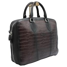 Santoni-Santoni Briefcase in Brown Croc Embossed Leather-Brown