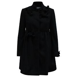 Red Valentino Roter Valentino-Mantel mit ausgefransten Schleifendetails aus schwarzer Wolle Schwarz
