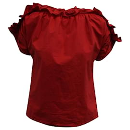 Msgm-MSGM Frilled Top in Red Cotton-Red