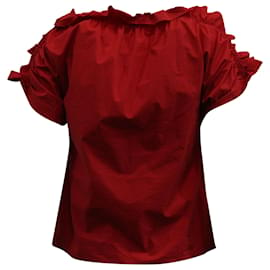 Msgm-MSGM Frilled Top in Red Cotton-Red