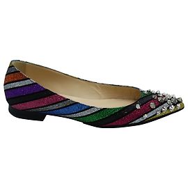 Christian Louboutin Drama Stripe Studded Flats in Multicolor Leather Other