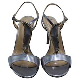 Sergio Rossi-Sergio Rossi Crystal Embellished Ankle Strap Sandals in Silver Leather-Silvery,Metallic