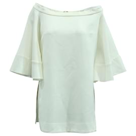 Ellery-Ellery Elize Off-The-Shoulder Bell Sleeve Top in White Cotton-White