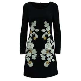 Dolce & Gabbana-Dolce & Gabbana Embroidered Leaves Dress in Black Viscose-Black