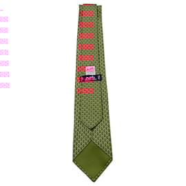 Hermès-Hermes Horse Shoe Printed Tie in Red Silk-Other