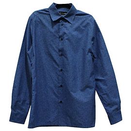 Chemise Button Down Hermès Logo Print en Coton Imprimé Bleu Autre