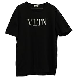 Valentino-Camiseta de algodón negro con estampado VLTN de Valentino-Negro