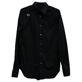 Alexander Mcqueen-Alexander McQueen Harness-Detail Button-Down Shirt in Black Cotton-Black