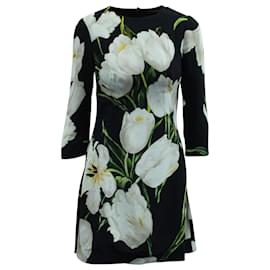 Dolce & Gabbana-Vestido recto con estampado de tulipanes en viscosa negra de Dolce & Gabbana-Negro