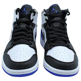 Nike-Nike Air Jordan 1 Mid SE en cuir hyper blanc et noir royal-Blanc