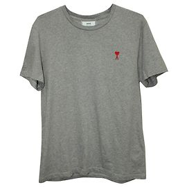 Camiseta Ami Paris Ami De Coeur em Jersey de Algodão Cinza Cinza