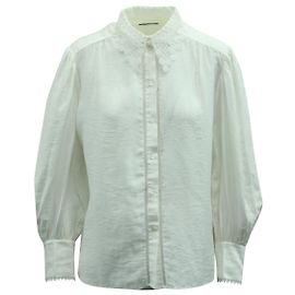 Camisa Sandro Paris com gola de renda em viscose branca Branco