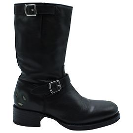 Dsquared2 Distressed Buckle Boots in Black Leather Black