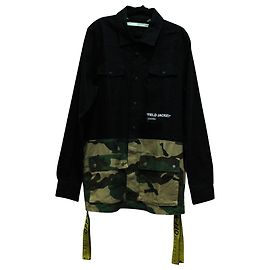 Field Jacket Off White con Pannello Camouflage in Cotone Nero Nero