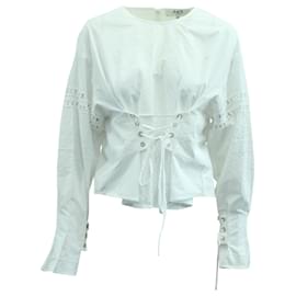 Sea New York-Sea New York Long Sleeve Eyelet Lace Up Blouse in White Cotton-White