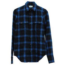 Camicia a maniche lunghe con stampa check Saint Laurent in cotone blu Blu Blu navy
