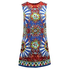 Dolce & Gabbana Bird Print Shift Dress in Multicolor Viscose Multiple colors