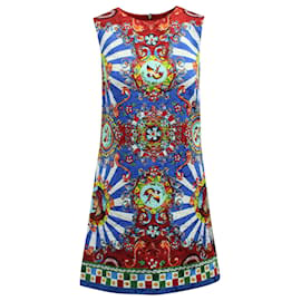 Dolce & Gabbana-Vestido recto con estampado de pájaros en viscosa multicolor de Dolce & Gabbana-Multicolor